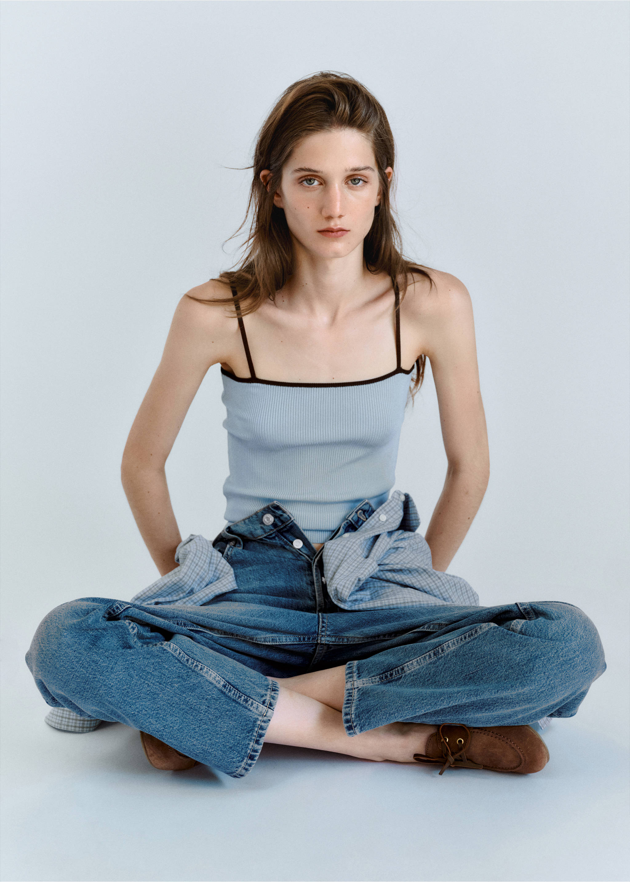 Fitted ribbed top - Details of the article 1, Sky Blue. Ref: 37042895-00.