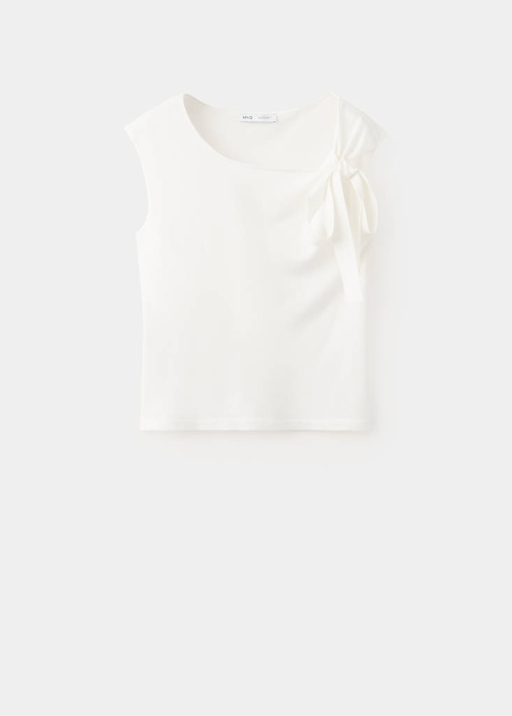 Fine knit jumper with bow detail — White