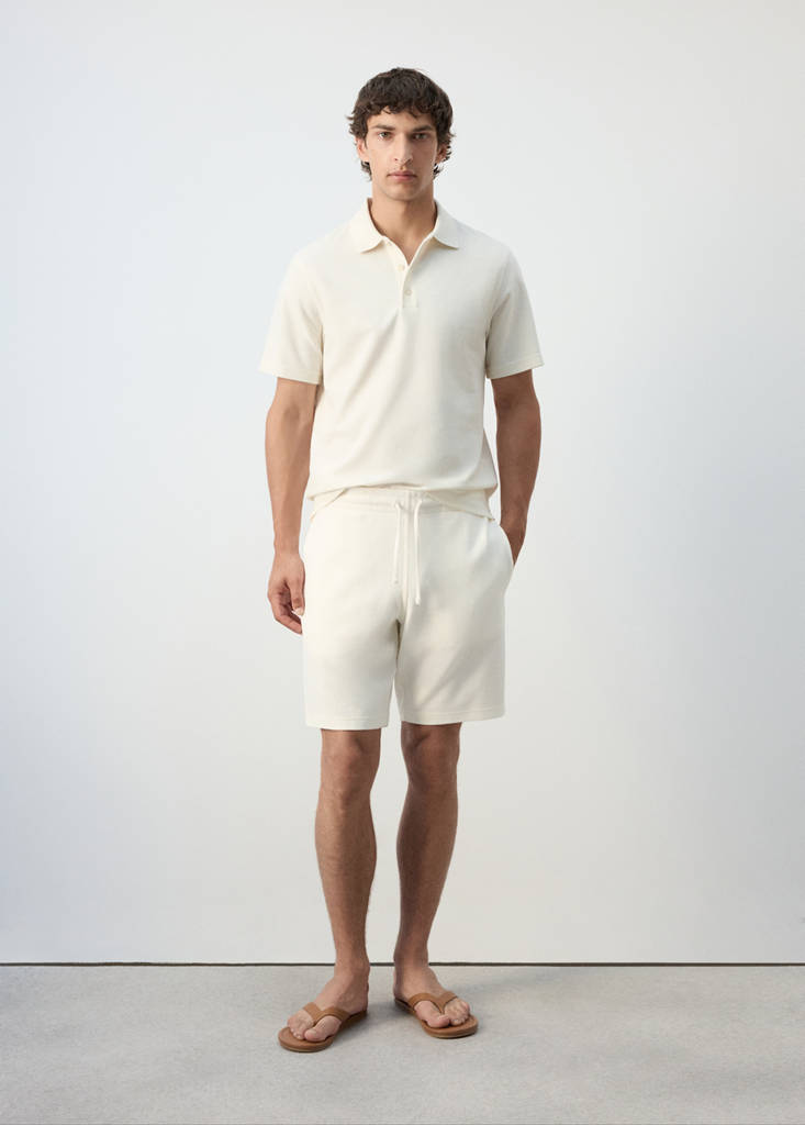 Textured cotton blend polo — White