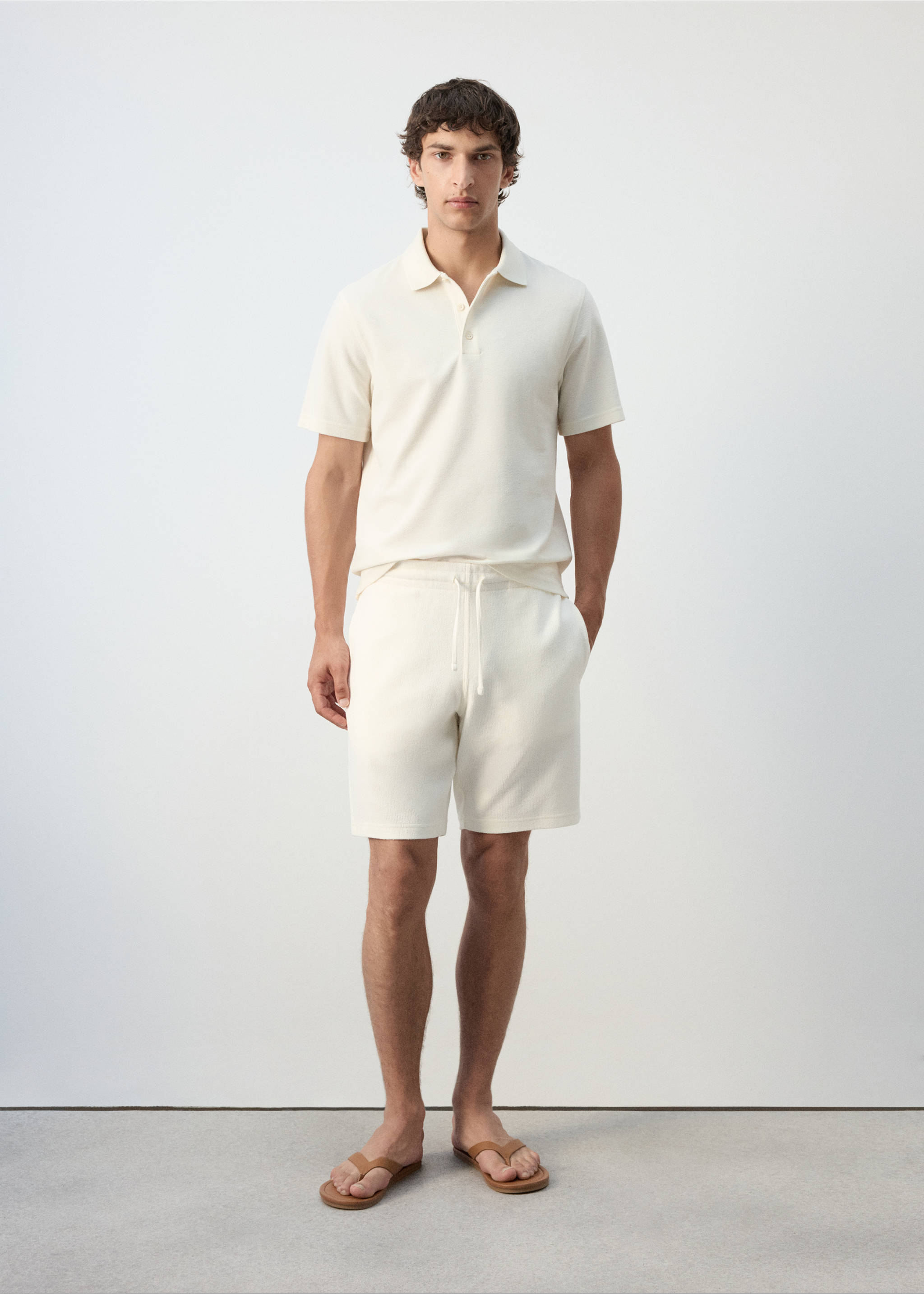 Textured cotton blend polo - General plane, White. Ref: 37042898-00.