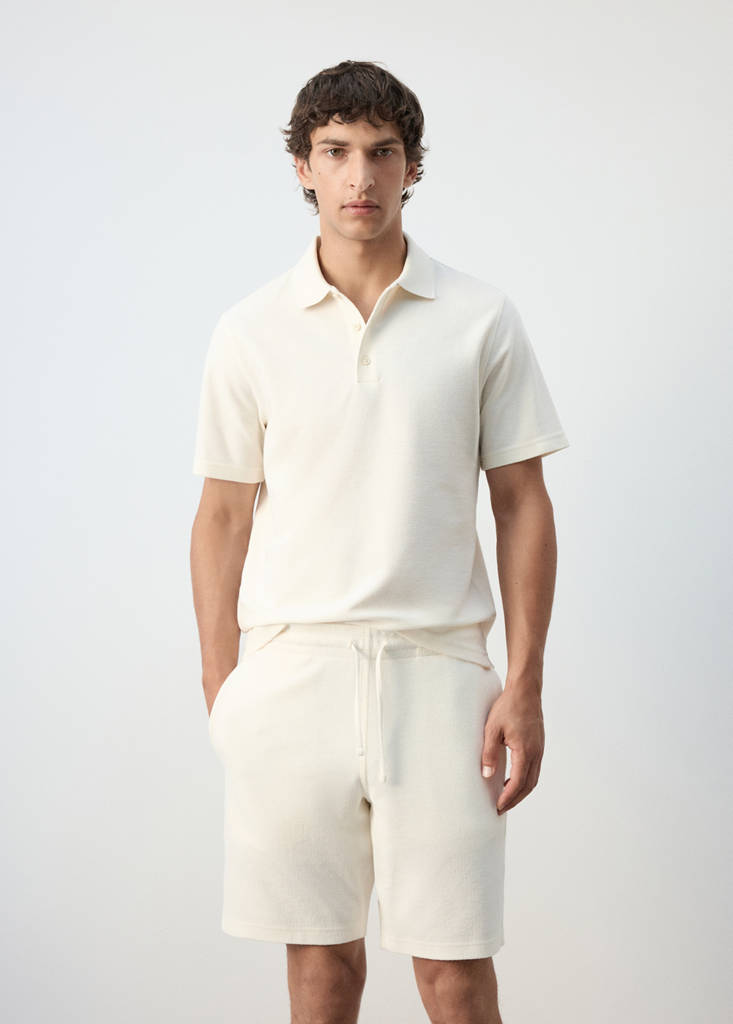 Textured cotton blend polo — White