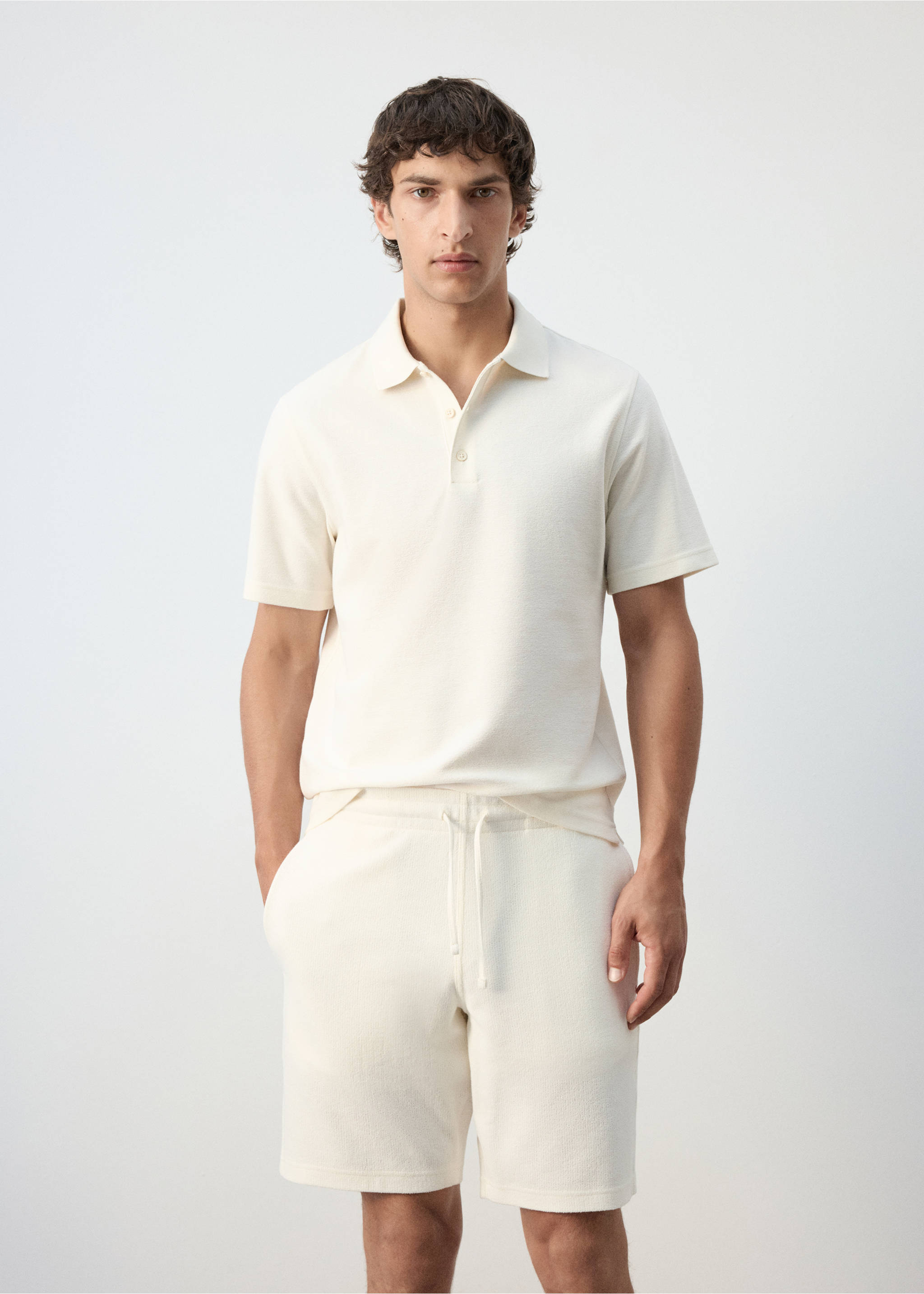 Textured cotton blend polo - Medium plane, White. Ref: 37042898-00.