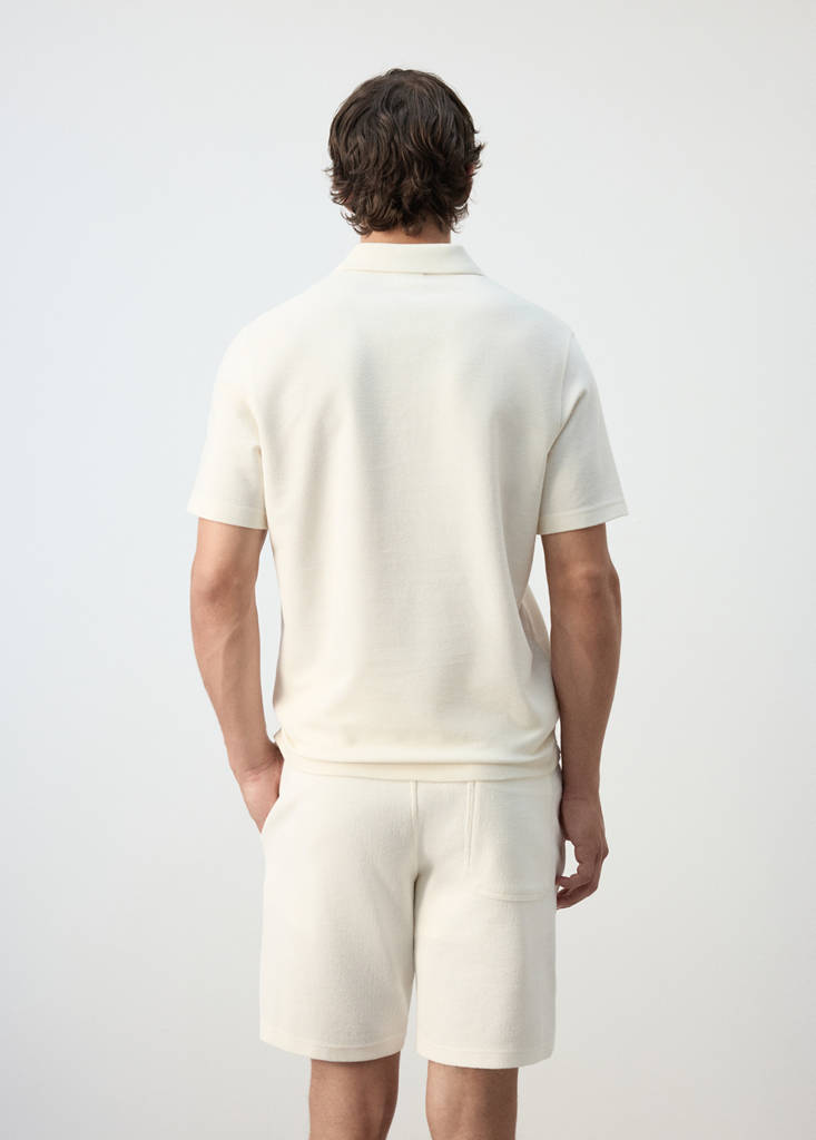 Textured cotton blend polo — White