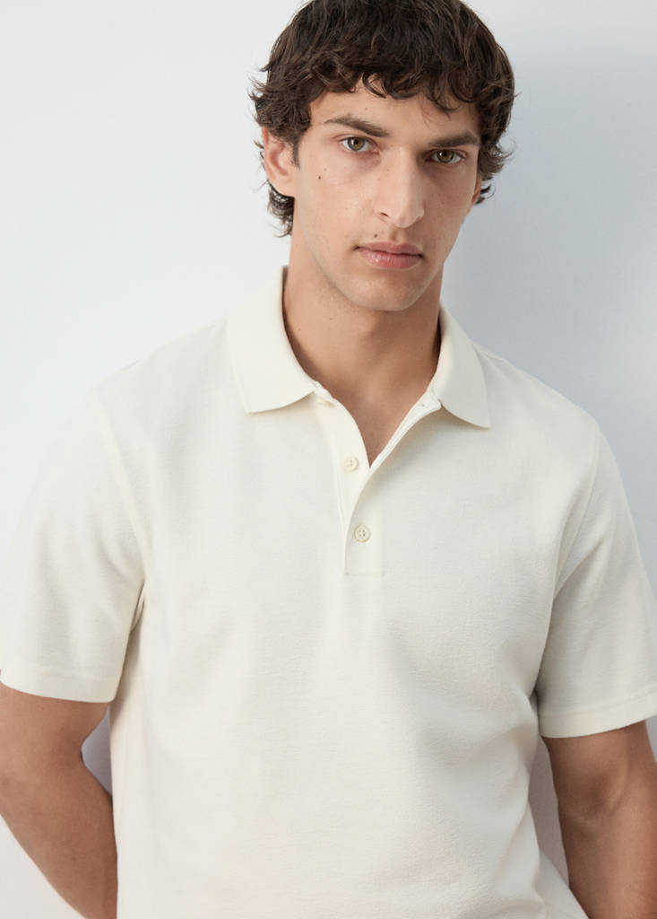 Textured cotton blend polo — White
