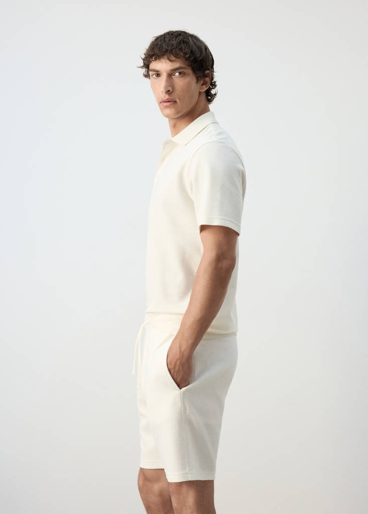 Textured cotton blend polo — White