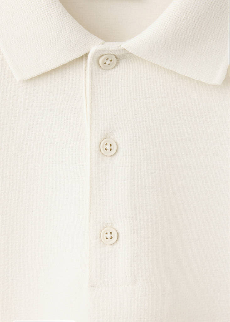 Textured cotton blend polo — White