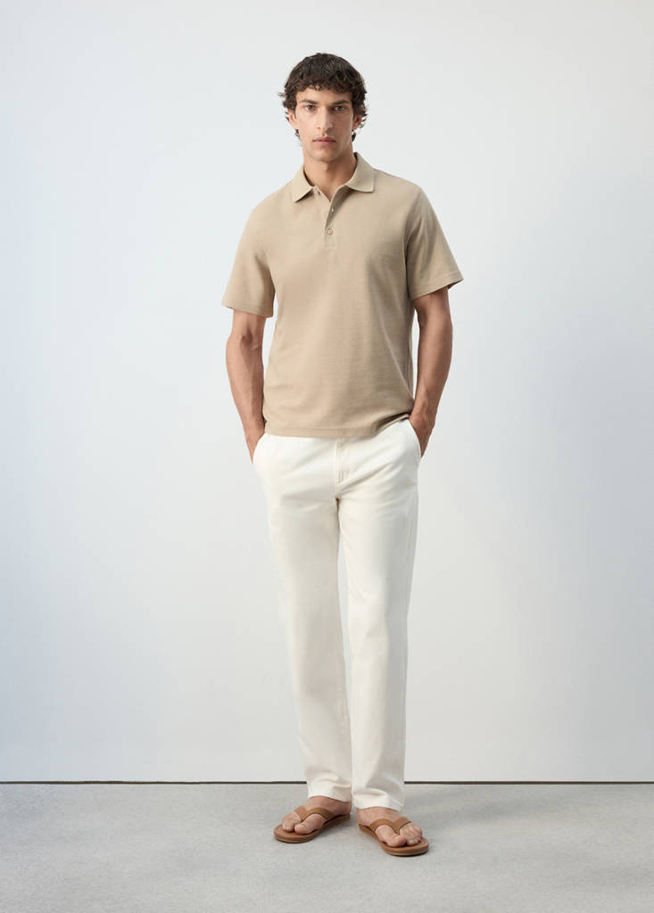 Textured cotton blend polo — Beige