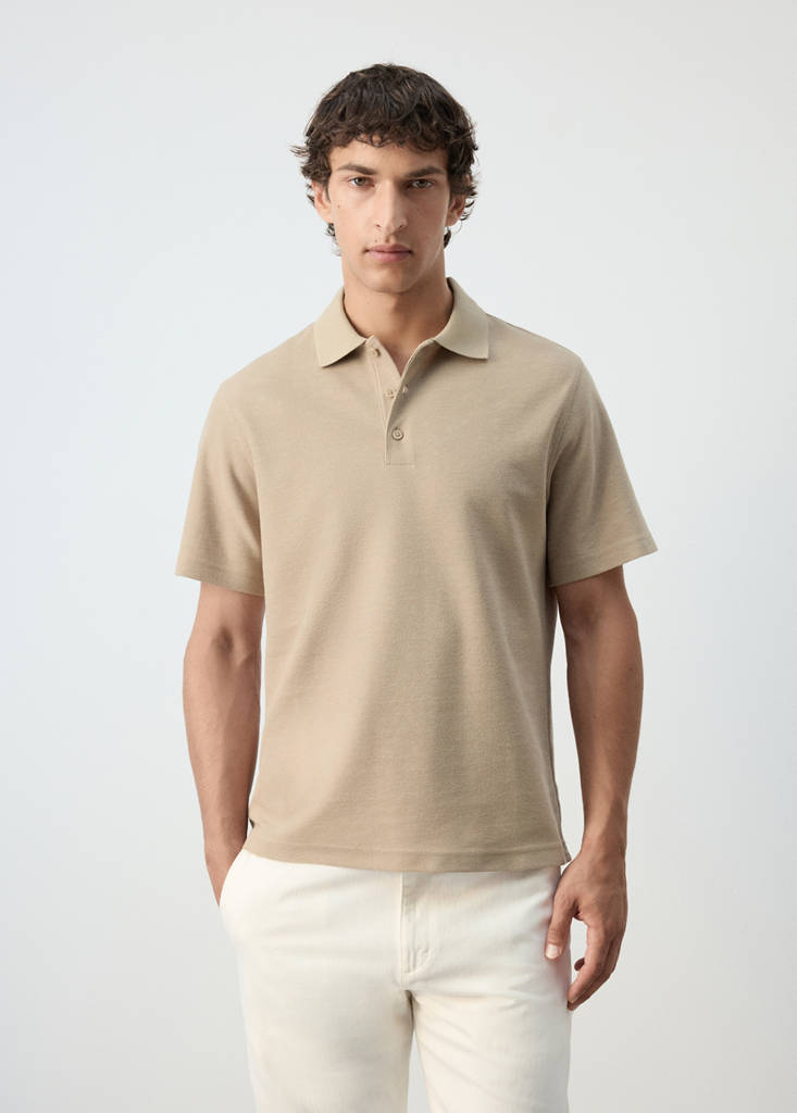 Textured cotton blend polo — Beige