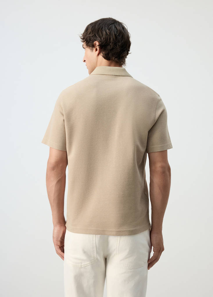 Textured cotton blend polo — Beige
