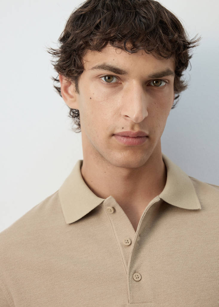 Textured cotton blend polo — Beige