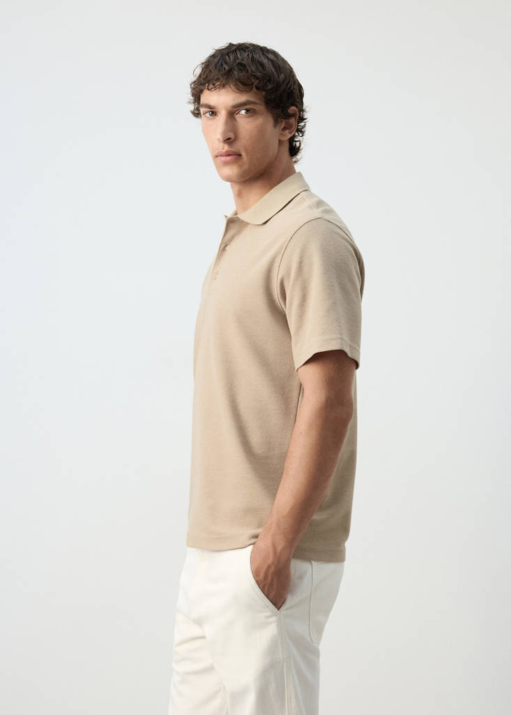 Textured cotton blend polo — Beige