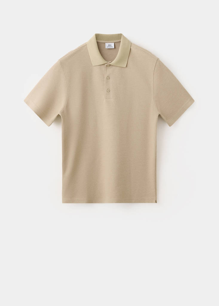 Textured cotton blend polo — Beige