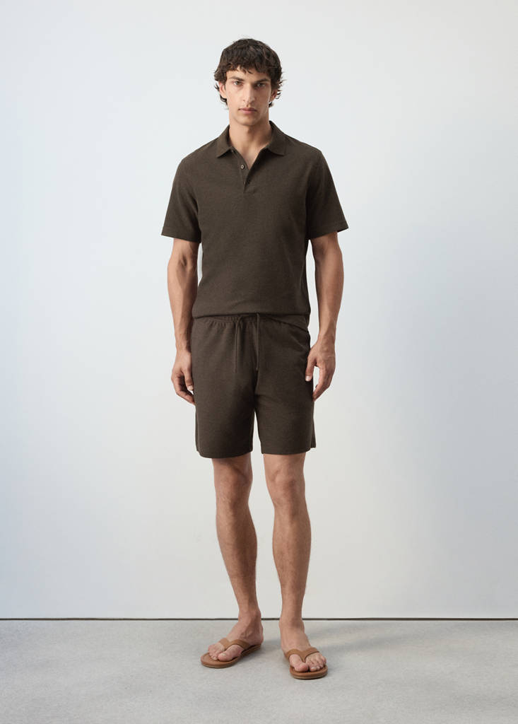 Textured cotton blend polo — Brown
