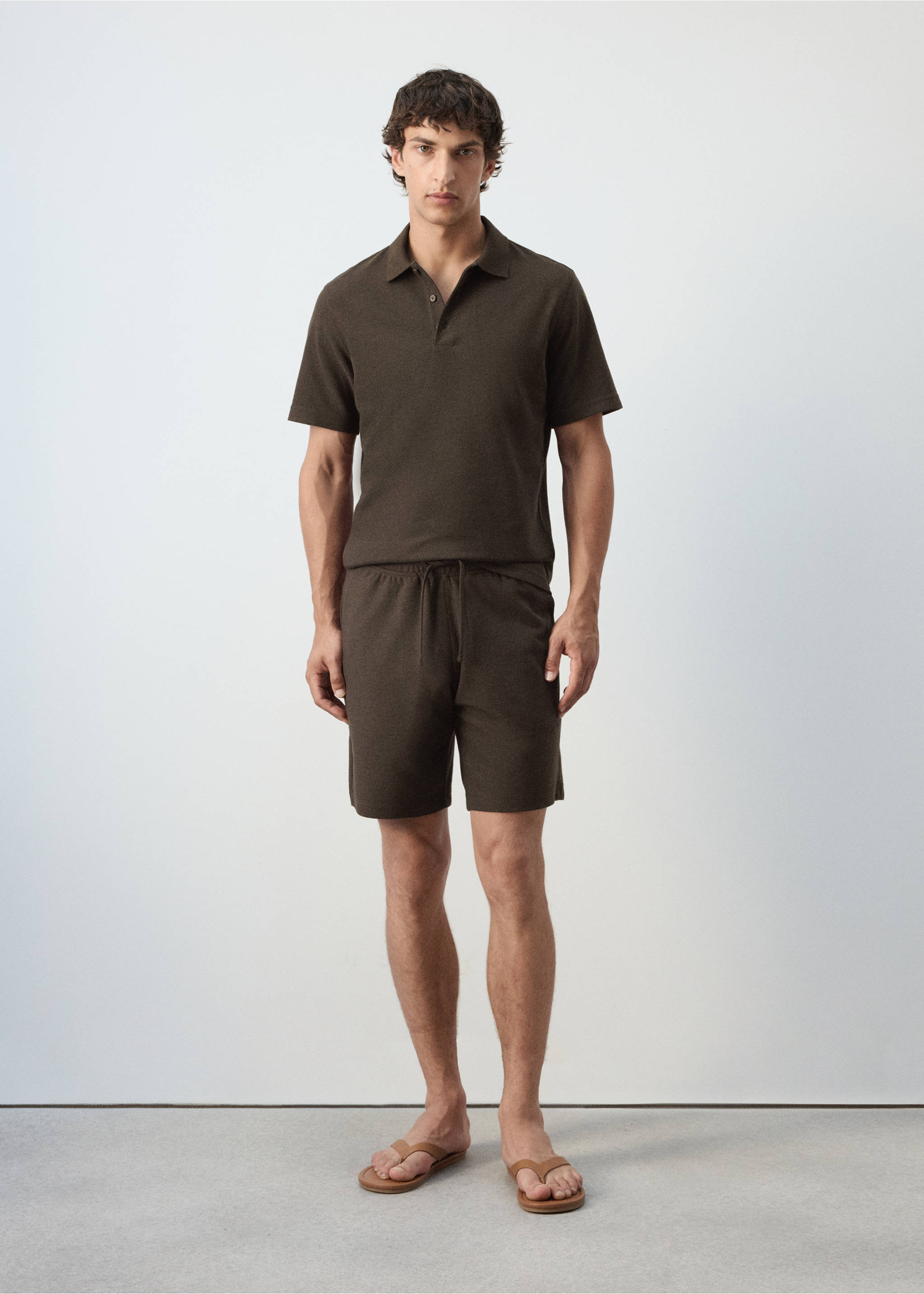 Textured cotton blend polo - General plane, Brown. Ref: 37042898-00.