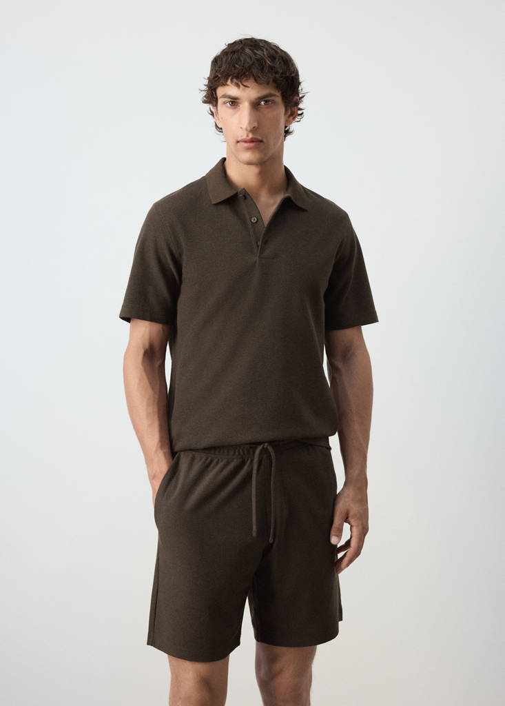 Textured cotton blend polo — Brown