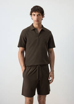 Textured cotton blend polo — Brown 1