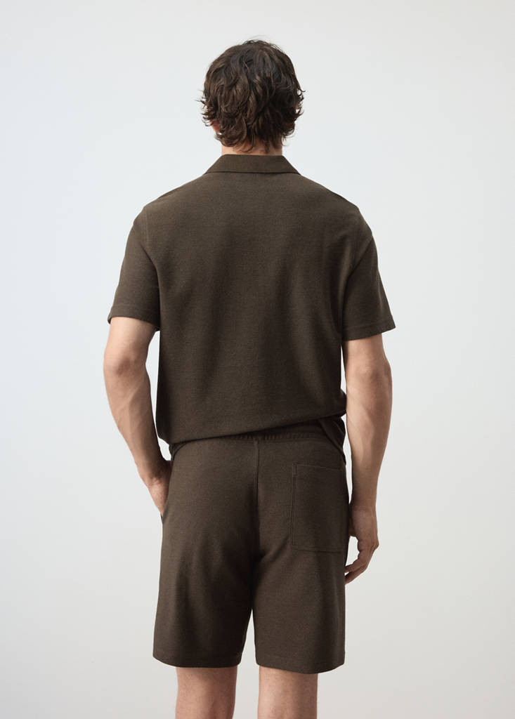 Textured cotton blend polo — Brown
