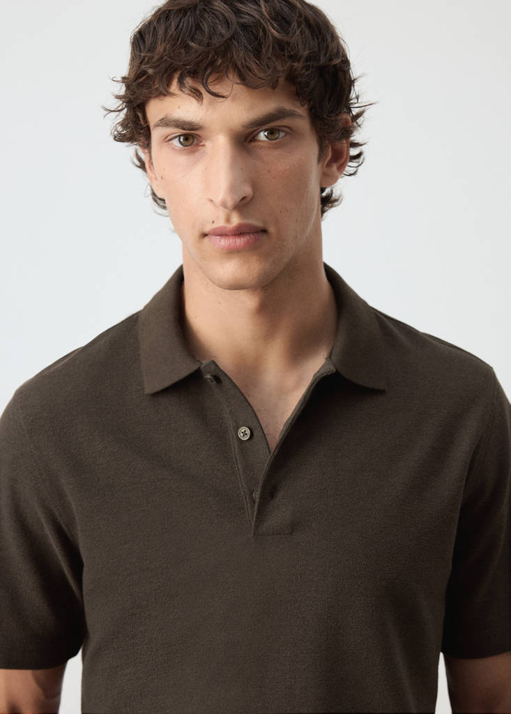 Textured cotton blend polo — Brown
