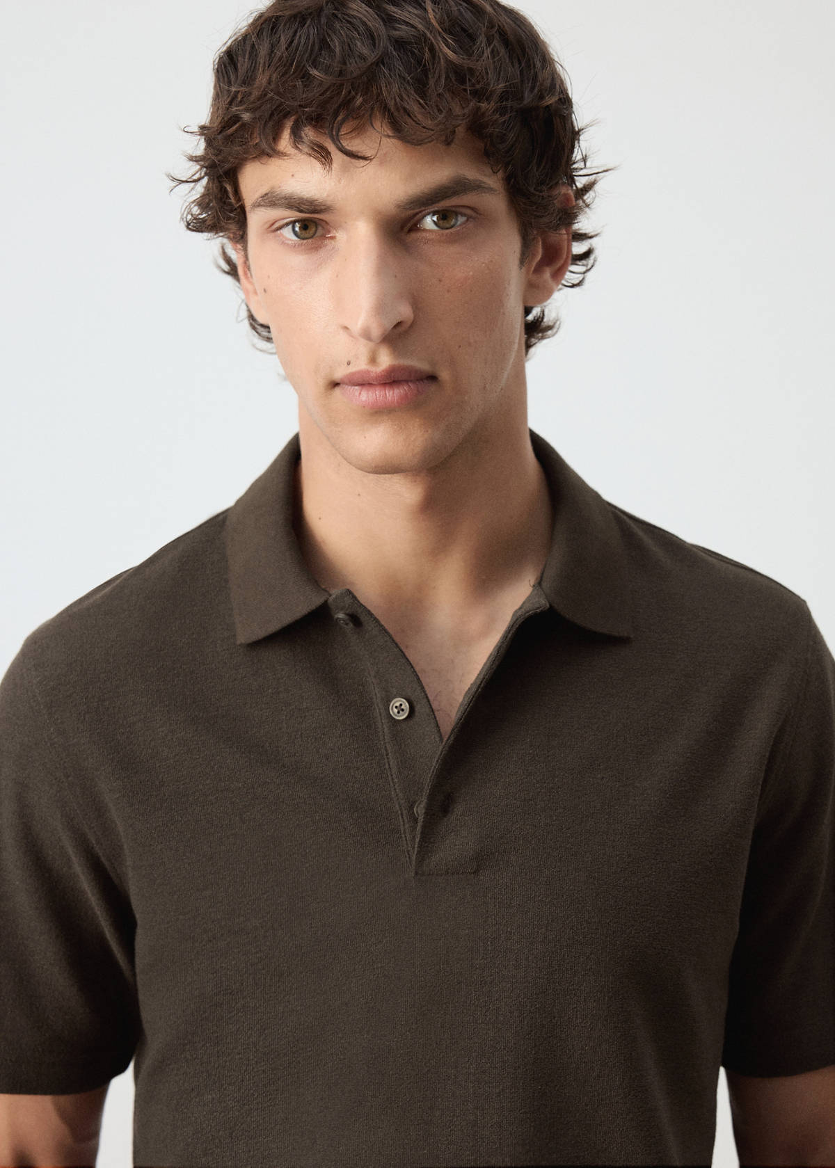 Textured cotton blend polo — Brown