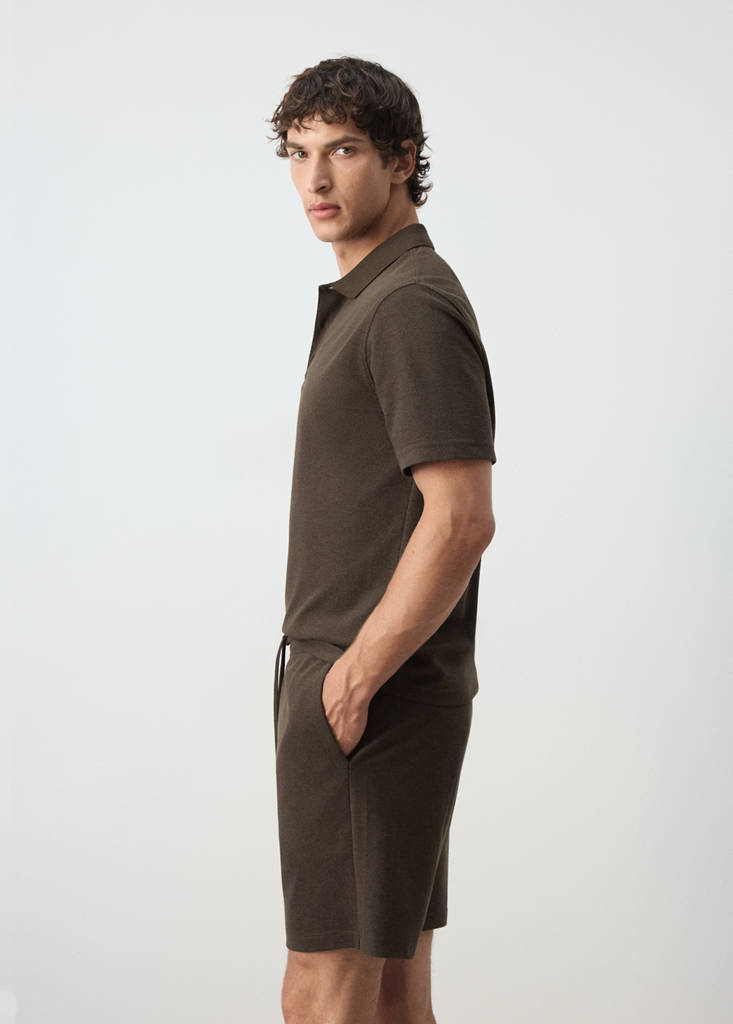 Textured cotton blend polo — Brown