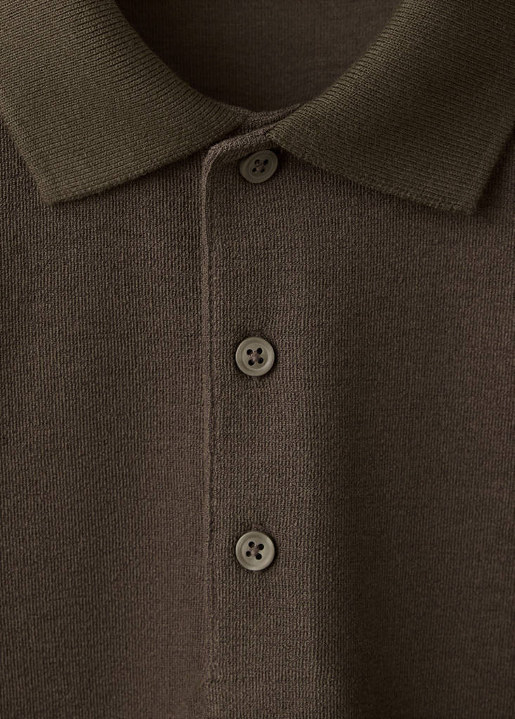 Textured cotton blend polo — Brown