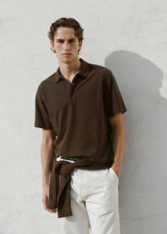 Textured cotton blend polo — Brown 6