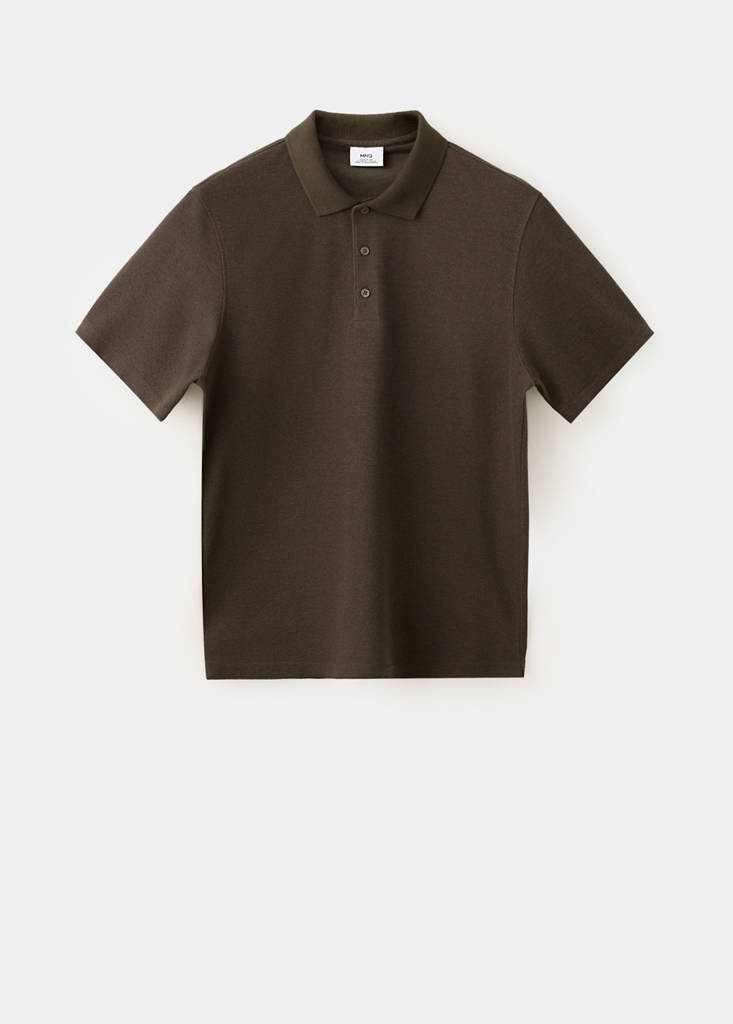Textured cotton blend polo — Brown