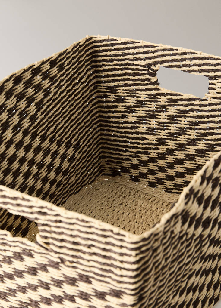 Rectangular embroidered detail basket — Chocolate