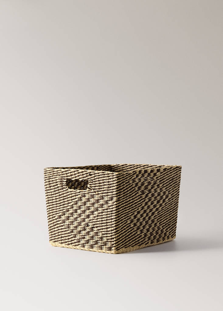 Rectangular embroidered detail basket — Chocolate