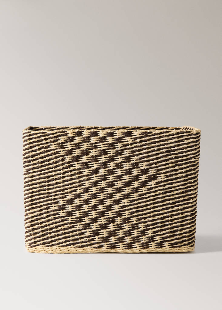 Rectangular embroidered detail basket — Chocolate
