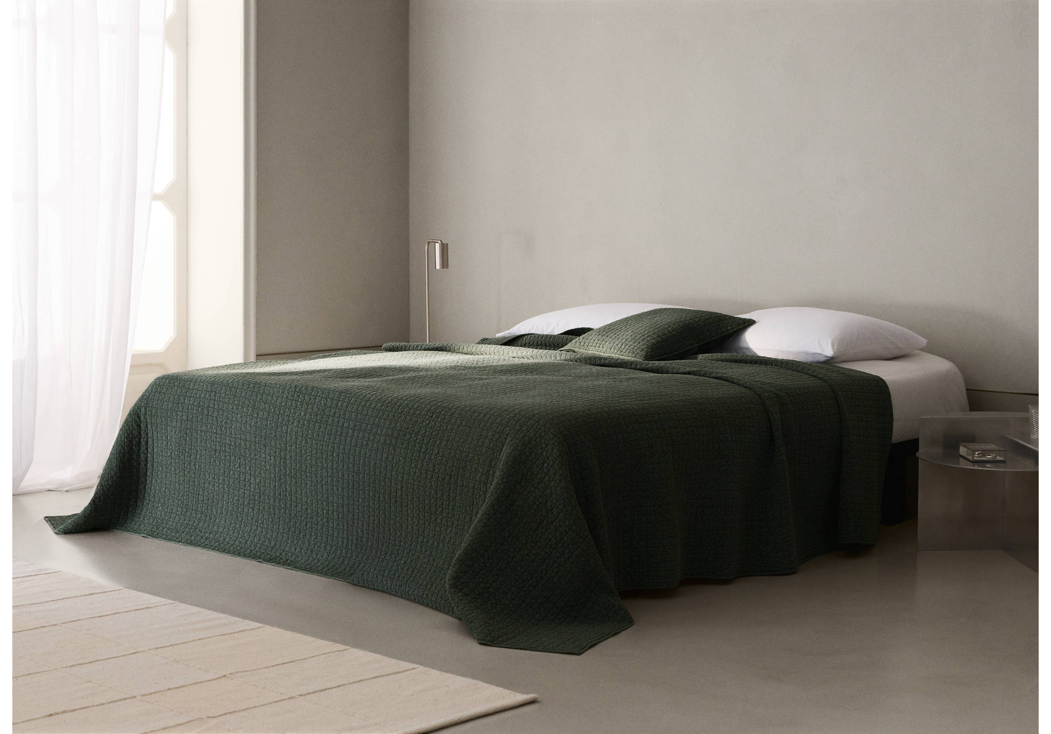 Baumwollbettdecke, stückgefärbt, Steppkaros, Bett 130/140 cm - Panoramaansicht