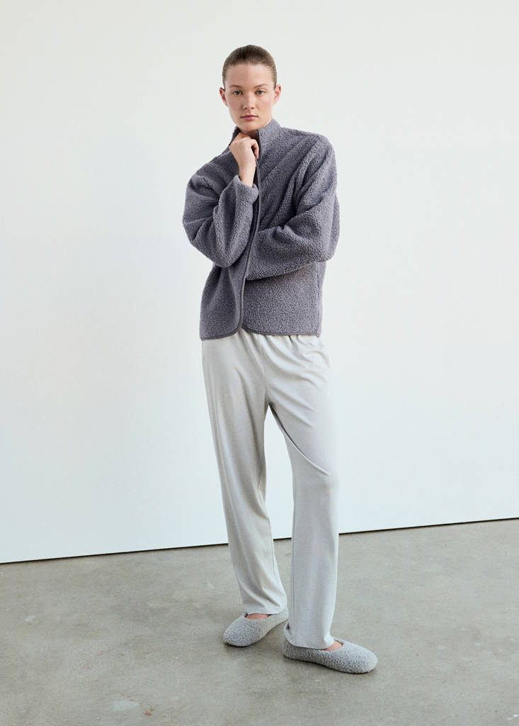 Mango Veste Zippée Effet Mouton In Bleu