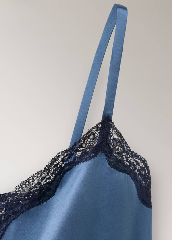 Silk nightdress with lace in contrasting colour — Blue