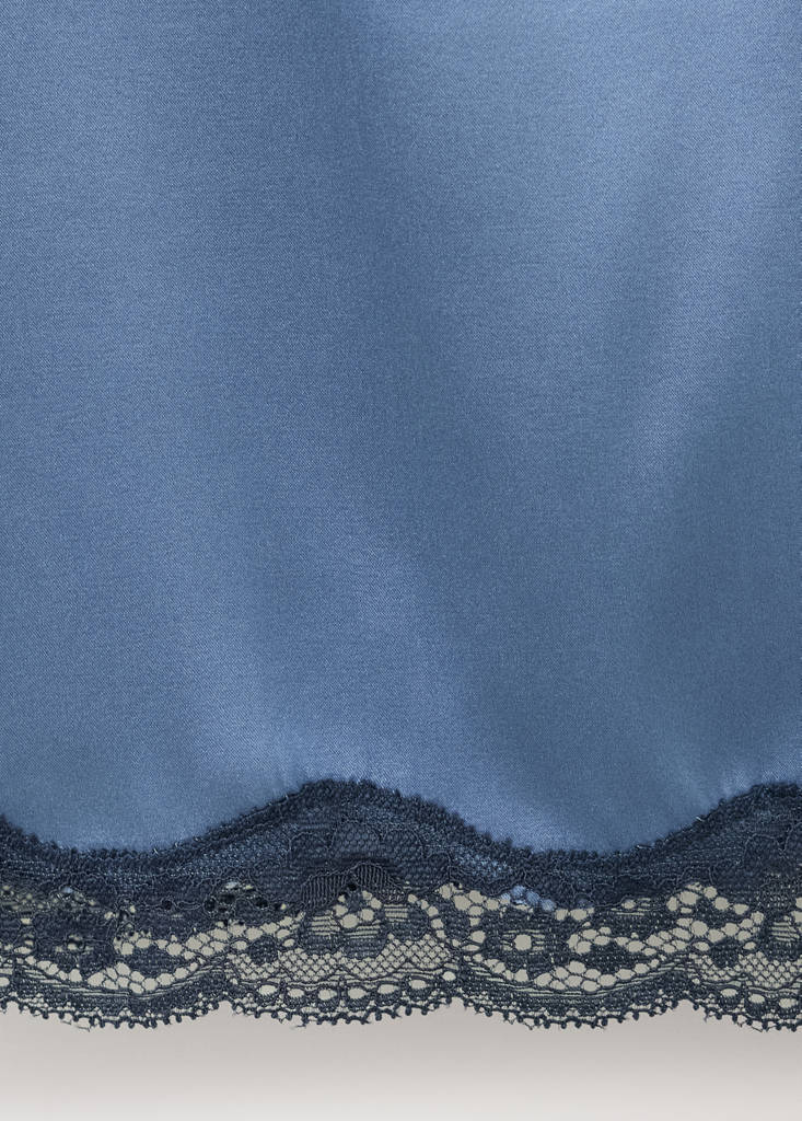 Silk nightdress with lace in contrasting colour — Blue
