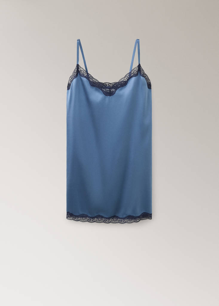 Silk nightdress with lace in contrasting colour — Blue