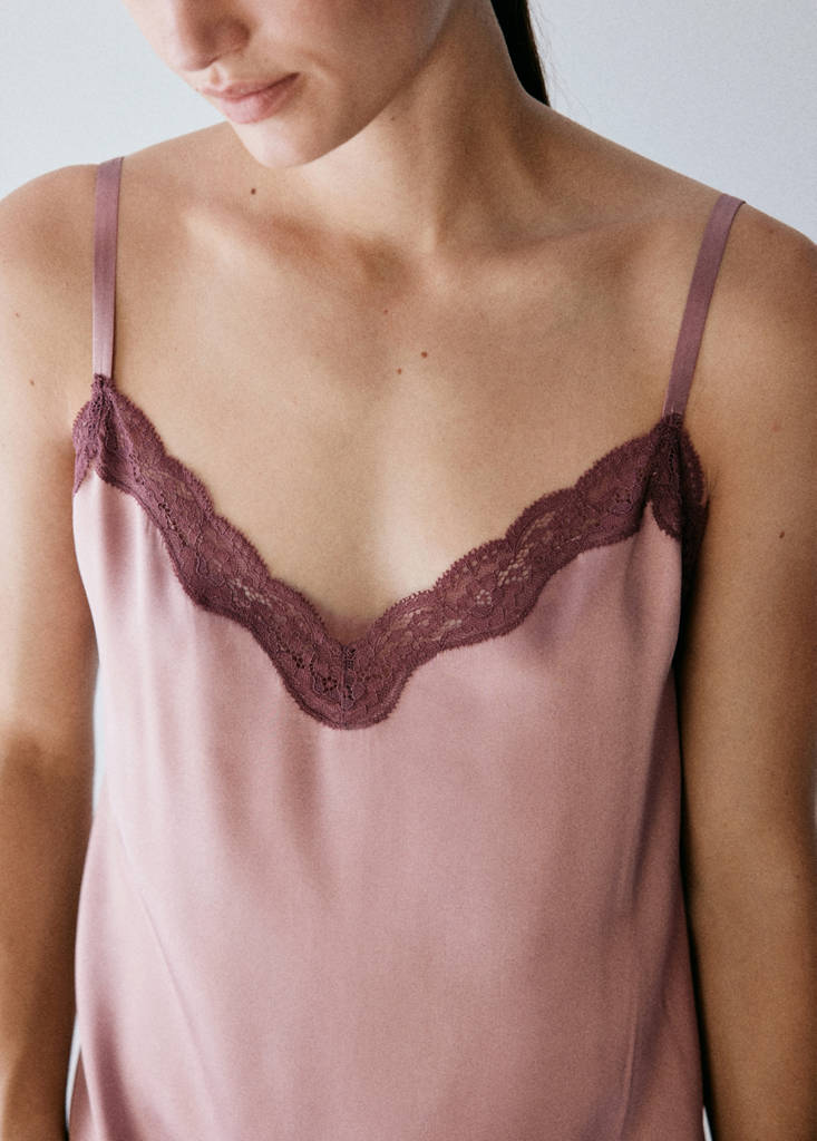 Silk nightdress with lace in contrasting colour — Pastel Pink
