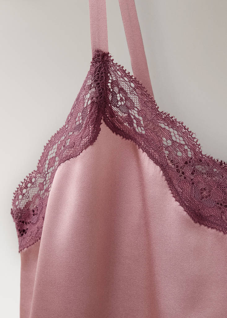 Silk nightdress with lace in contrasting colour — Pastel Pink