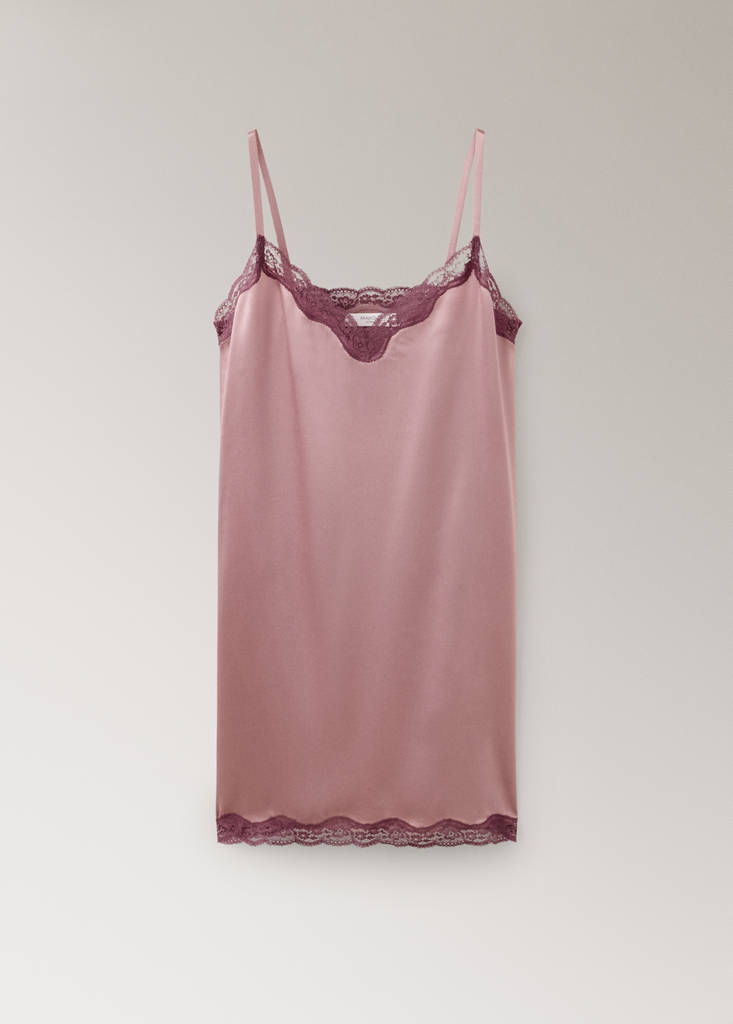 Silk nightdress with lace in contrasting colour — Pastel Pink
