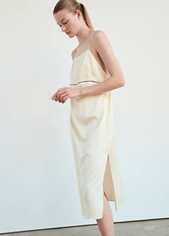 Satin viscose nightdress with contrast piping — Ivory White 1