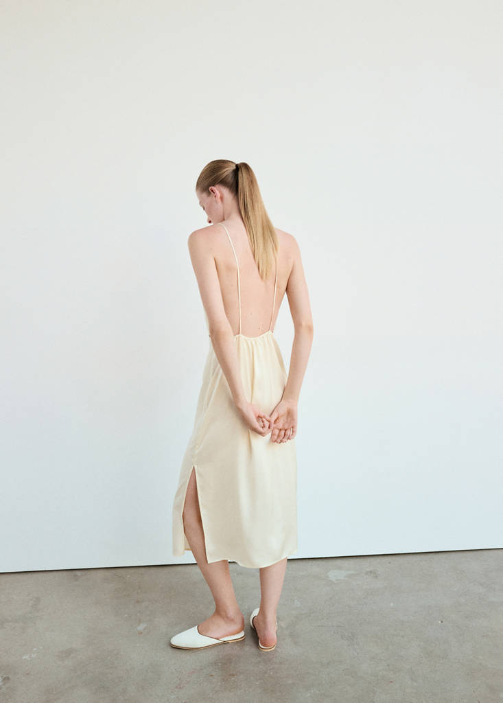 Satin viscose nightdress with contrast piping — Ivory White