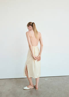 Satin viscose nightdress with contrast piping — Ivory White 3