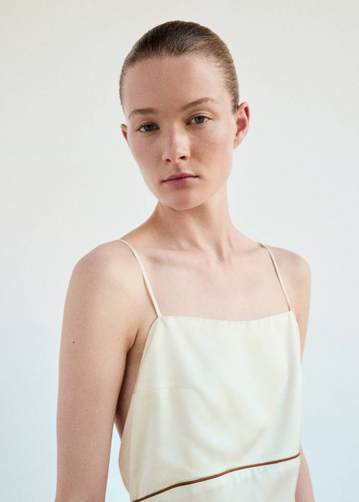 Satin viscose nightdress with contrast piping — Ivory White