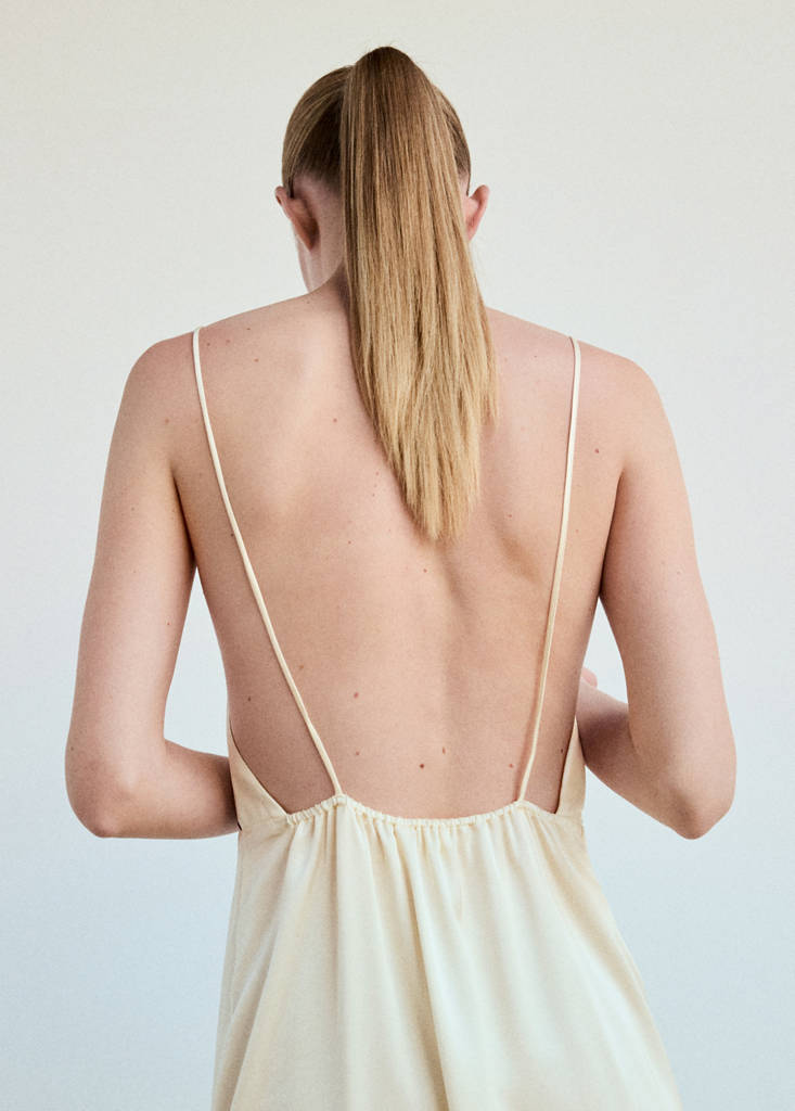 Satin viscose nightdress with contrast piping — Ivory White