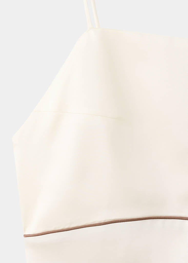Satin viscose nightdress with contrast piping — Ivory White