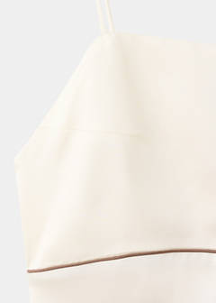 Satin viscose nightdress with contrast piping — Ivory White 7