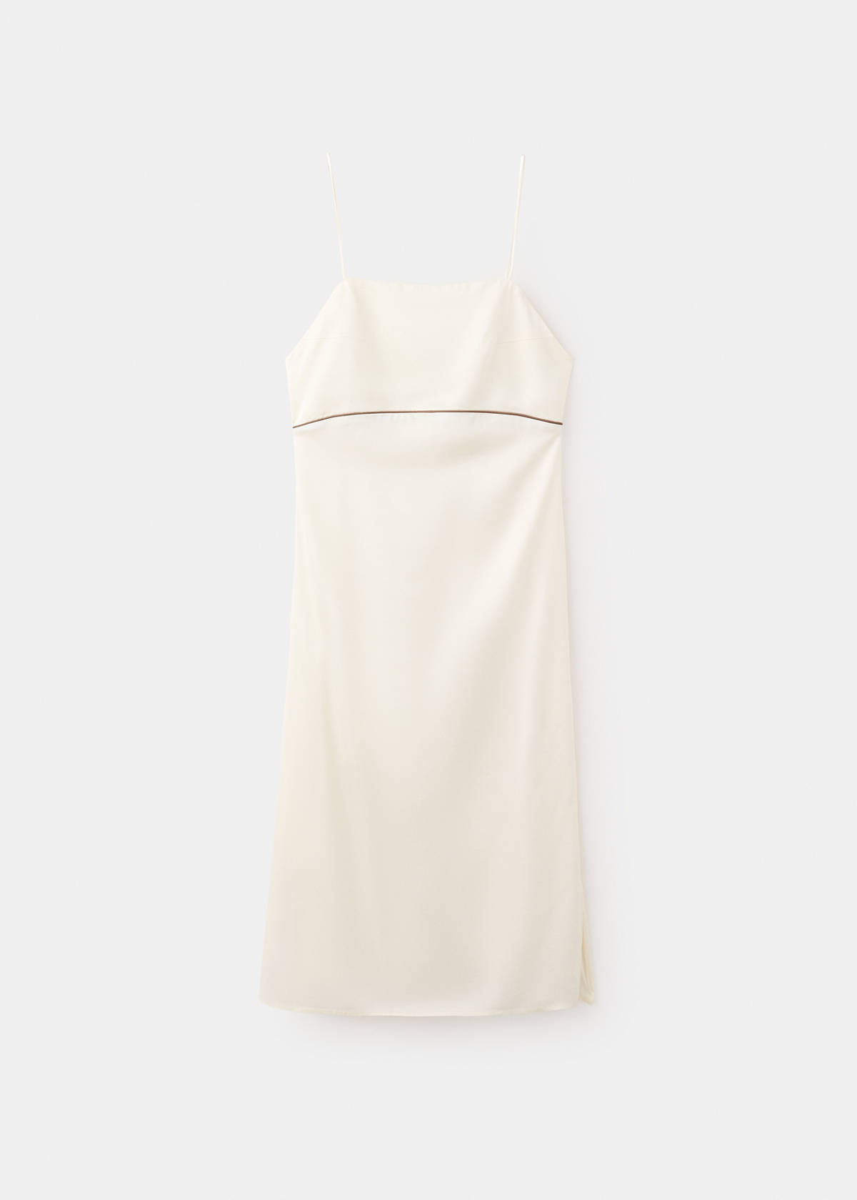 Satin viscose nightdress with contrast piping — Ivory White