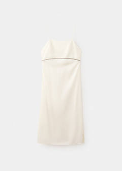 Satin viscose nightdress with contrast piping — Ivory White 6