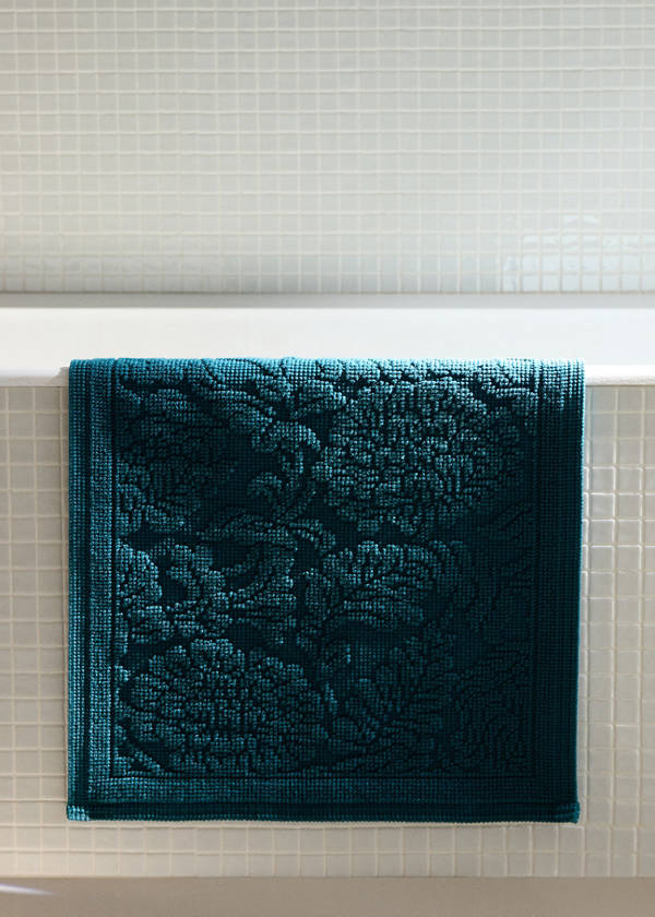 Cotton jacquard bath rug — Petrol Blue