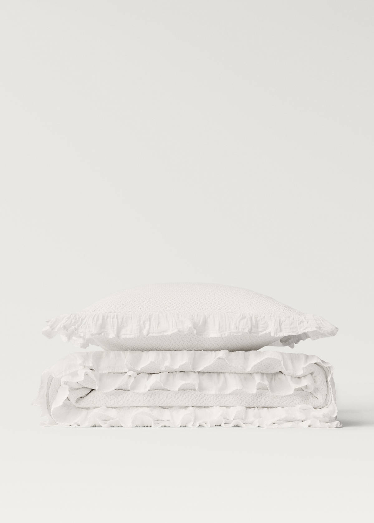 Tagesdecke aus Baumwolle mit Rüschen für 90/105 cm Bett — Ecru