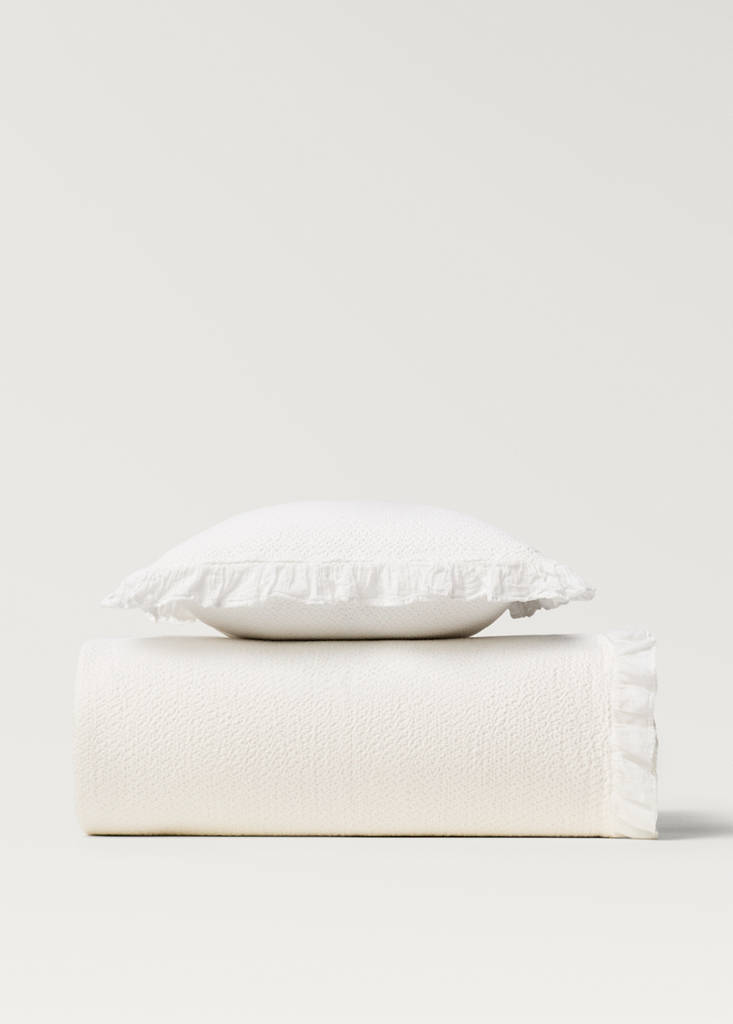 Tagesdecke aus Baumwolle mit Rüschen für 90/105 cm Bett — Ecru